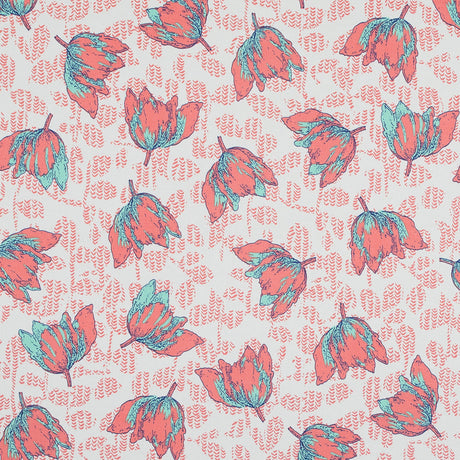 Coral and Seafoam Floral Stretch Cotton Sateen