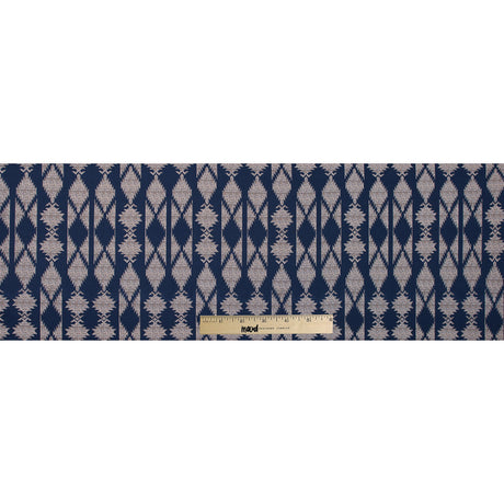 Blue and Beige Geometric Stretch Cotton Twill