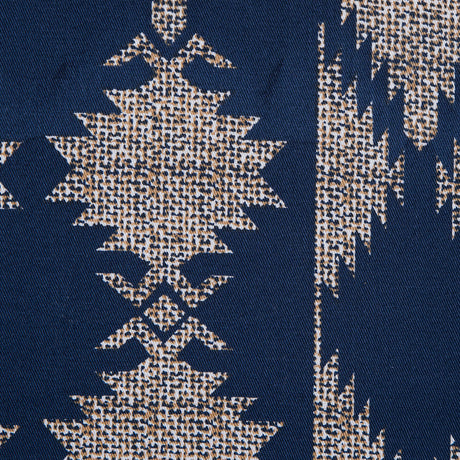 Blue and Beige Geometric Stretch Cotton Twill