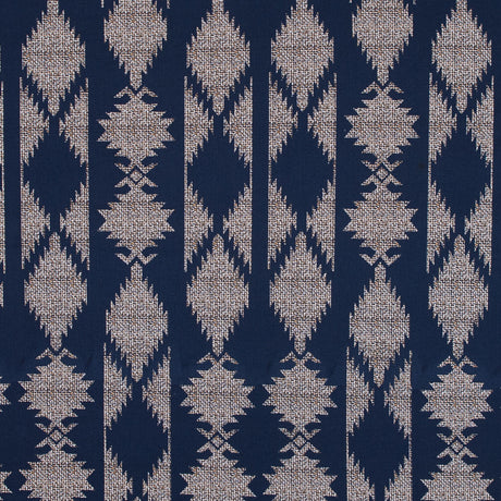 Blue and Beige Geometric Stretch Cotton Twill