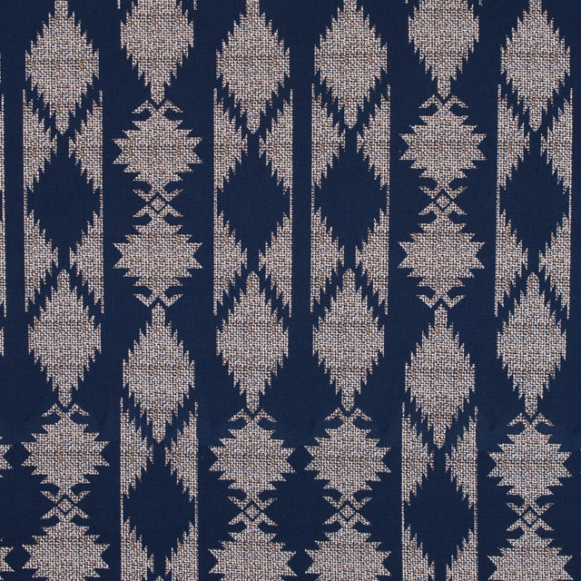 Blue and Beige Geometric Stretch Cotton Twill