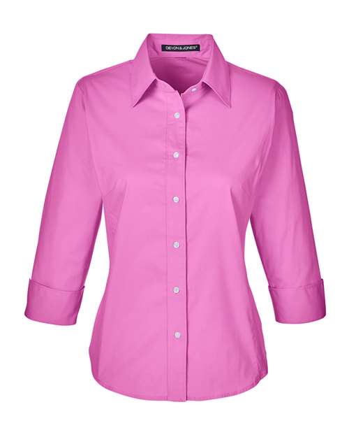 Devon & Jones Women's Perfect Fit Three-Quarter Sleeve Stretch Poplin Dress Shirt