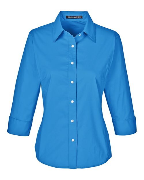Devon & Jones Women's Perfect Fit Three-Quarter Sleeve Stretch Poplin Dress Shirt