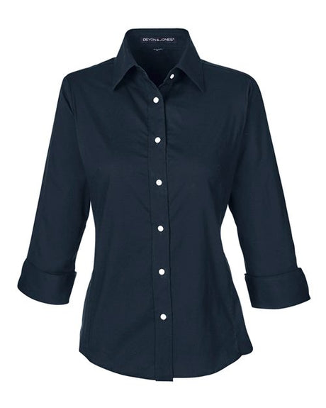 Devon & Jones Women's Perfect Fit Three-Quarter Sleeve Stretch Poplin Dress Shirt