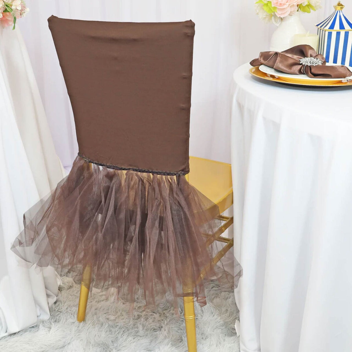 1 Piece Champagne Elegance Stretch Spandex Chiavari Chair Cover with Ballerina Flair