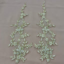 Beaded Corded Floral Lace Applique, Ivory with Gold, 16" x 5"