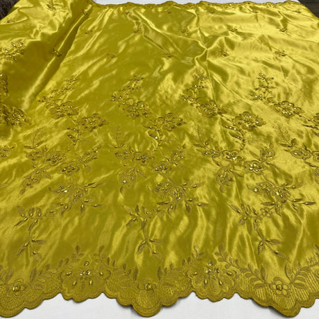 Beaded Bridal Lace Fabric - 100 Percent Polyester Satin, Floral Embroidery, 54" Width (1 Yard)