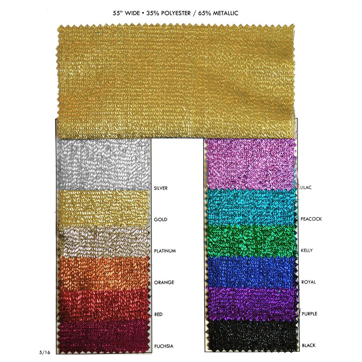 Majestic Lame Metallic Polyester Fabric - Aqua, Black, Fuchsia, Gold, Kelly, Lilac, Orange, Peacock, Platinum, Purple, Red, Royal, Scarlet, Silver, 54" Width (1 Yard)