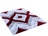 SR-721 Polyester Fabric - Plush Fluffy Shine 3D Geometric Design, Red/Silver/Yellow, 2' X 3", 5' 3" X 7' 5", 7' 6" X 10' 3" (1 Rug)