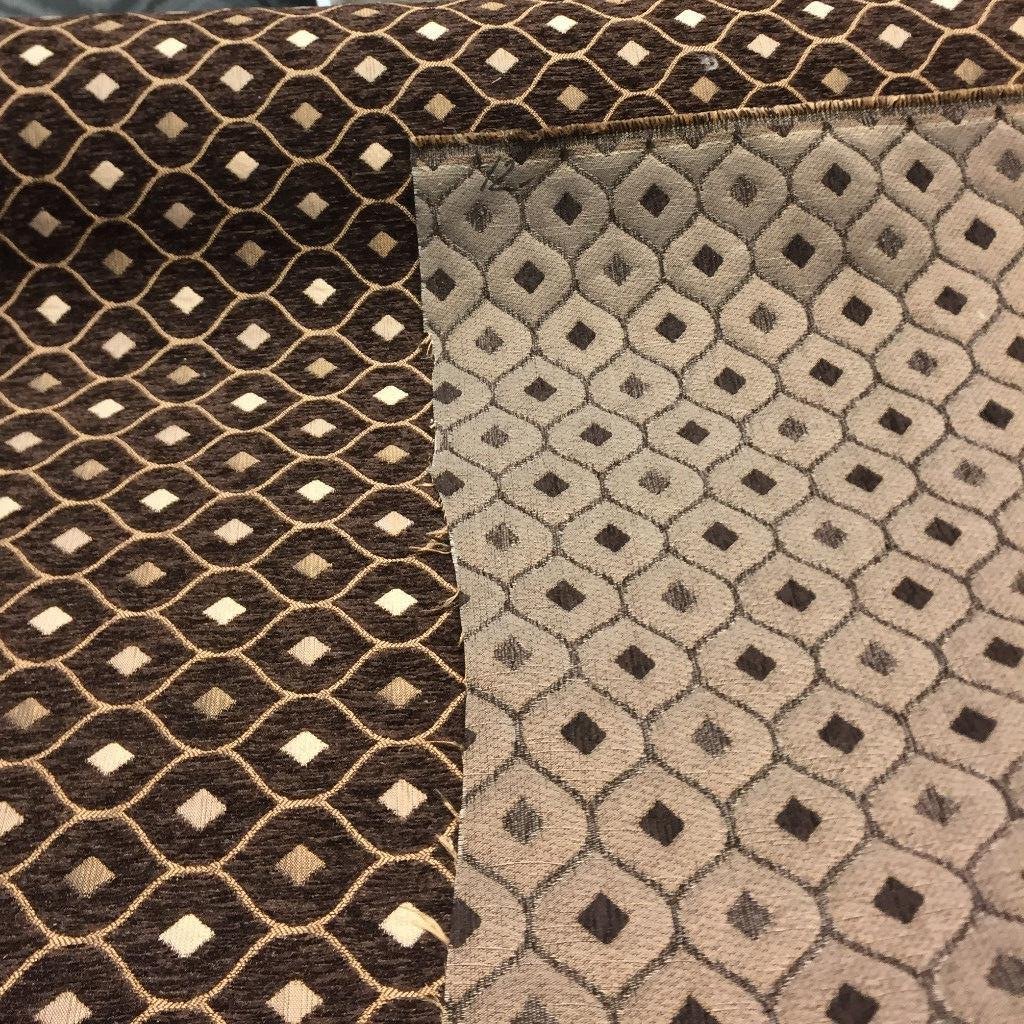 Mercedes Brown Chenille Upholstery Fabric - Damask Pattern, Brown, 56" Width (1 Yard)