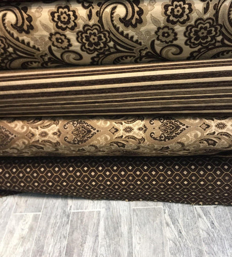 Mercedes Brown Chenille Upholstery Fabric - Damask Pattern, Brown, 56" Width (1 Yard)