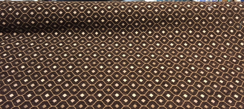 Mercedes Brown Chenille Upholstery Fabric - Damask Pattern, Brown, 56" Width (1 Yard)