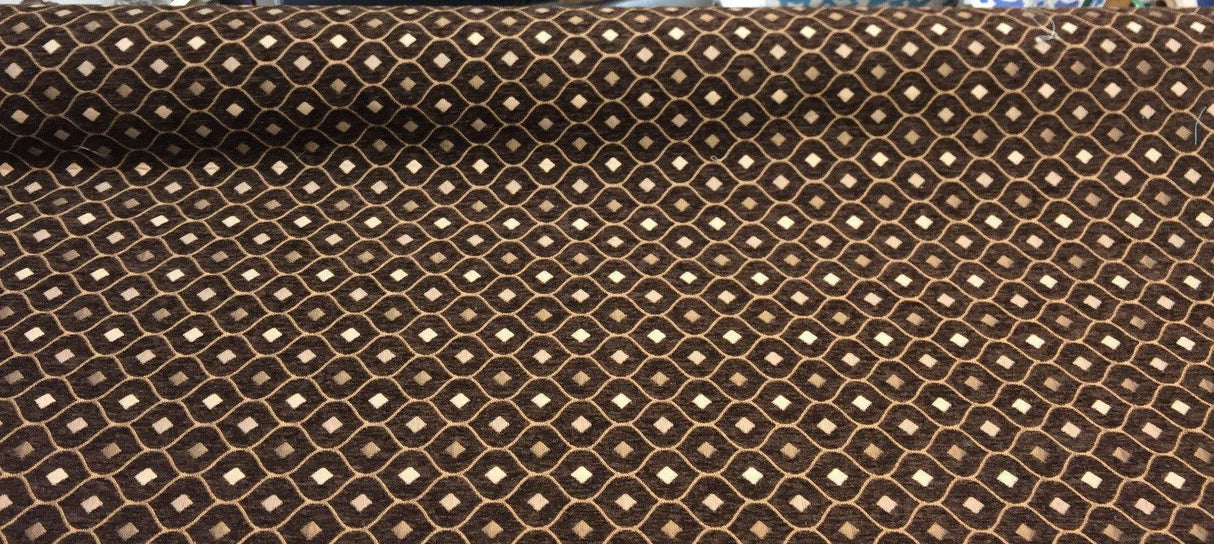 Mercedes Brown Chenille Upholstery Fabric - Damask Pattern, Brown, 56" Width (1 Yard)