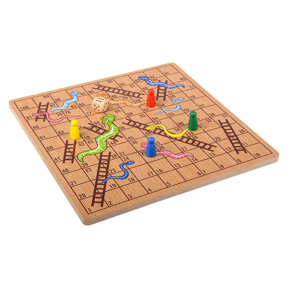 Wooden Snakes and Ladders Game (10" Box)