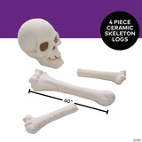 11" Ceramic Skull & Bones Fire Log Halloween Decoration