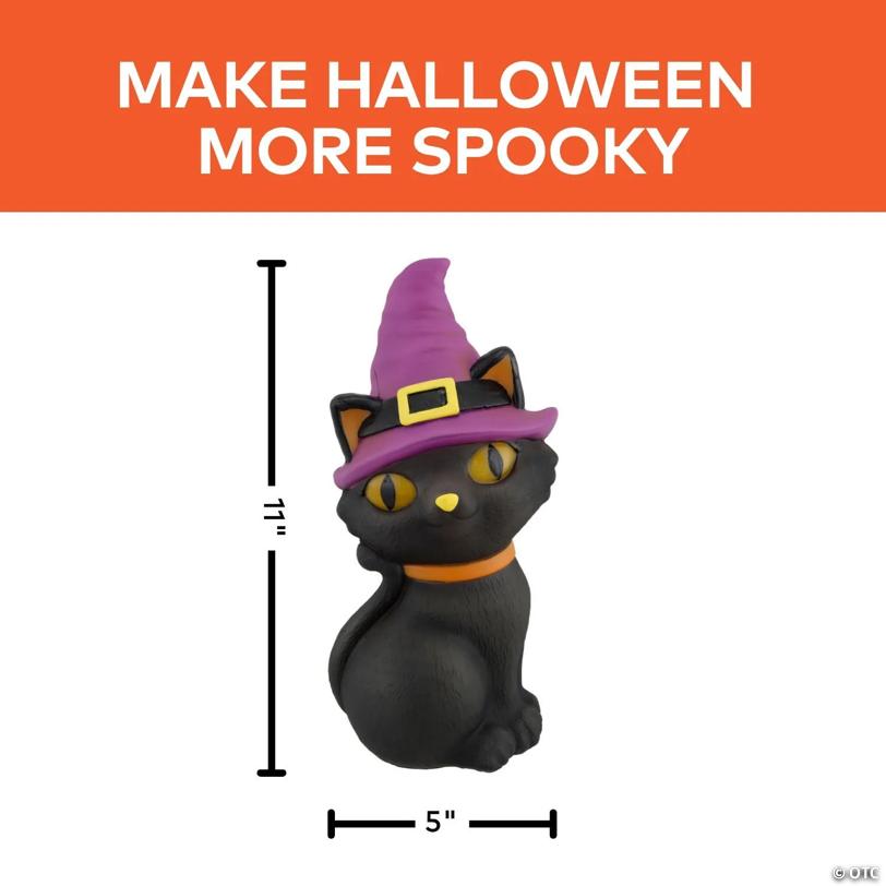 11" Light-Up LED Cat with Witch Hat Blow Mold Figure Halloween Decoration