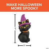 11" Light-Up LED Cat with Witch Hat Blow Mold Figure Halloween Decoration