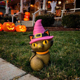 11" Light-Up LED Cat with Witch Hat Blow Mold Figure Halloween Decoration