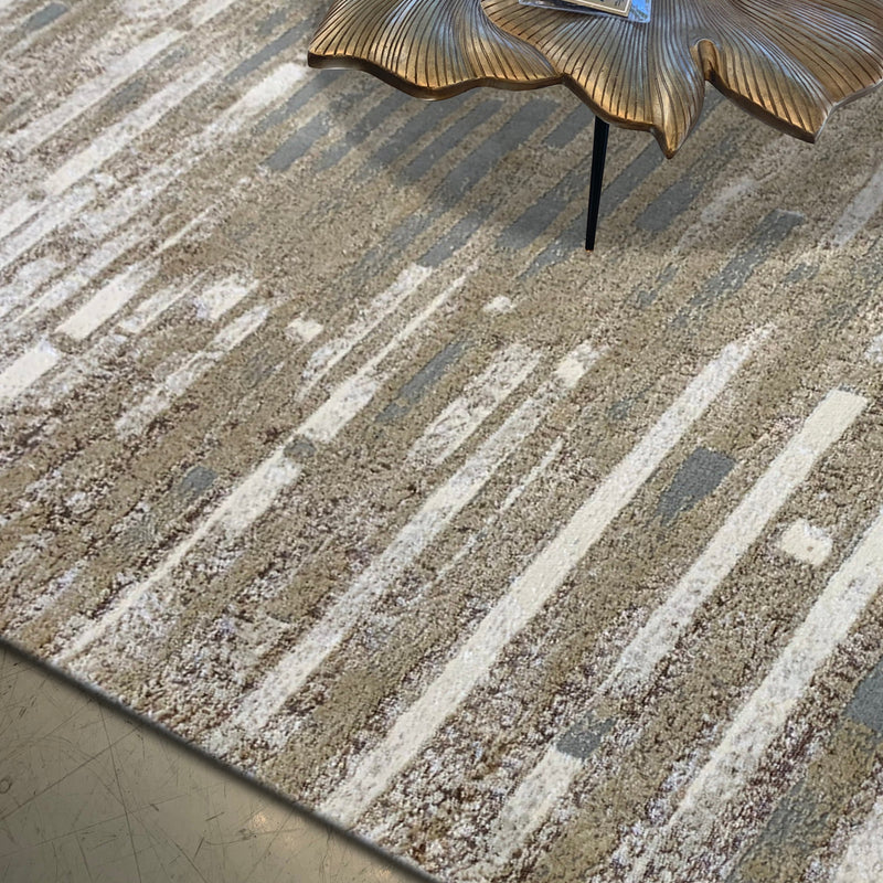 Maximus 231 Polyester Viscose Fabric - Brick Design, Silver/Platinum, Flat Weave (1 Rug)
