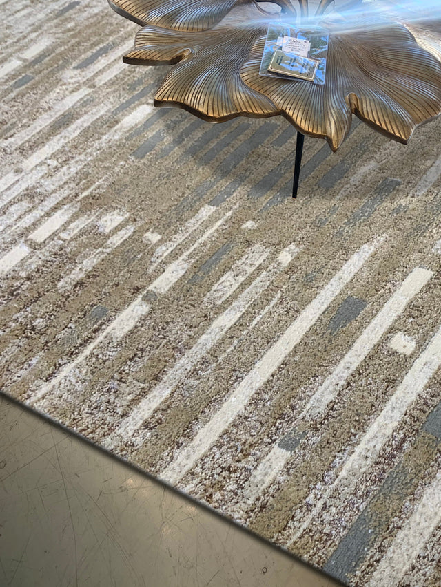 Maximus 231 Polyester Viscose Fabric - Brick Design, Silver/Platinum, Flat Weave (1 Rug)