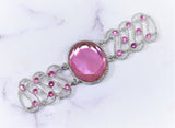 Rhinestone Applique Connector Pink Silver