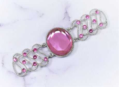 Rhinestone Applique Connector Pink Silver