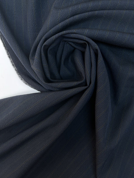 Italian Wool Blue Black Striped Fabric