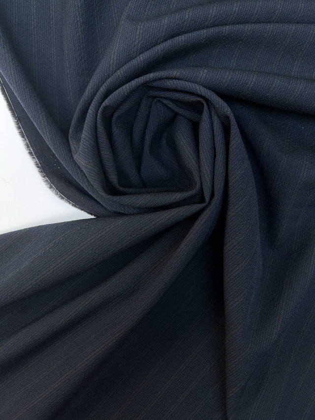 Italian Wool Blue Black Striped Fabric