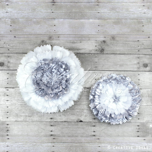 12",16" Metallic Tissue Starburst Flowers-2 Pcs/Set (Silver)