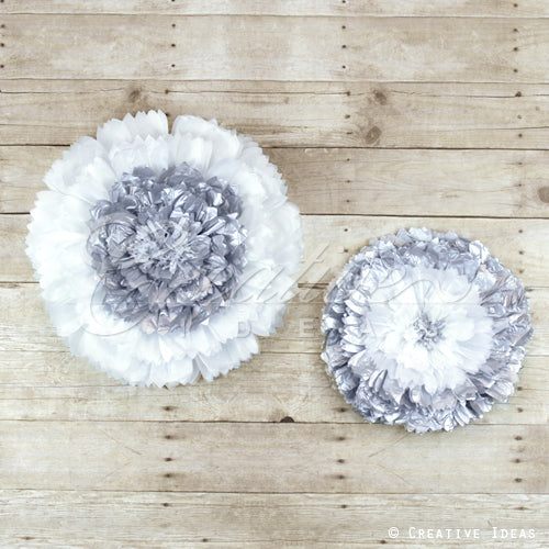 12",16" Metallic Tissue Starburst Flowers-2 Pcs/Set (Silver)