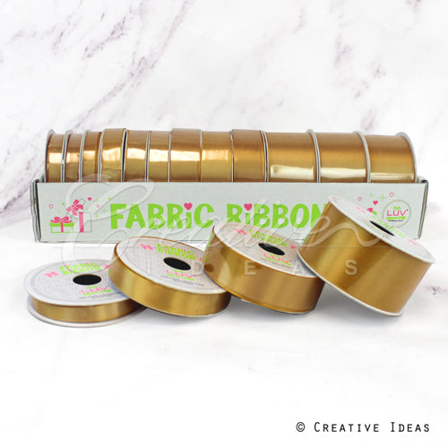 12 Rolls Satin Ribbons Multiple Size & Put-Up (Antique Gold)