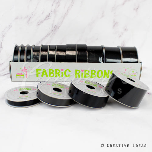 12 Rolls Satin Ribbons Multiple Size & Put-Up (Black)