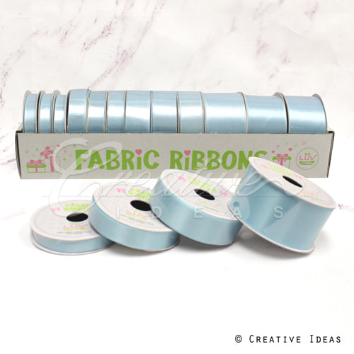 12 Rolls Satin Ribbons Multiple Size & Put-Up (Light Blue)
