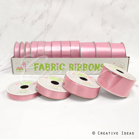 12 Rolls Satin Ribbons Multiple Size & Put-Up (Pink)
