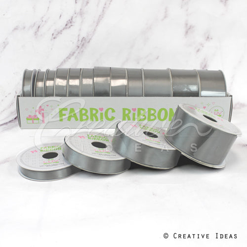 12 Rolls Satin Ribbons Multiple Size & Put-Up (Silver)