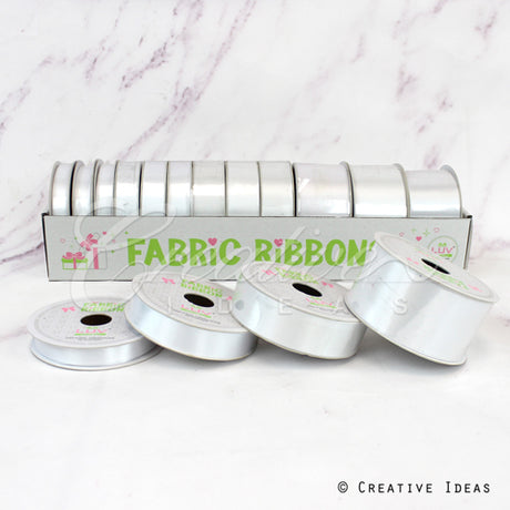 12 Rolls Satin Ribbons Multiple Size & Put-Up (White)