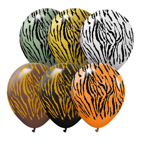 Latex Balloons Safari Tiger Assortment 6 Pack