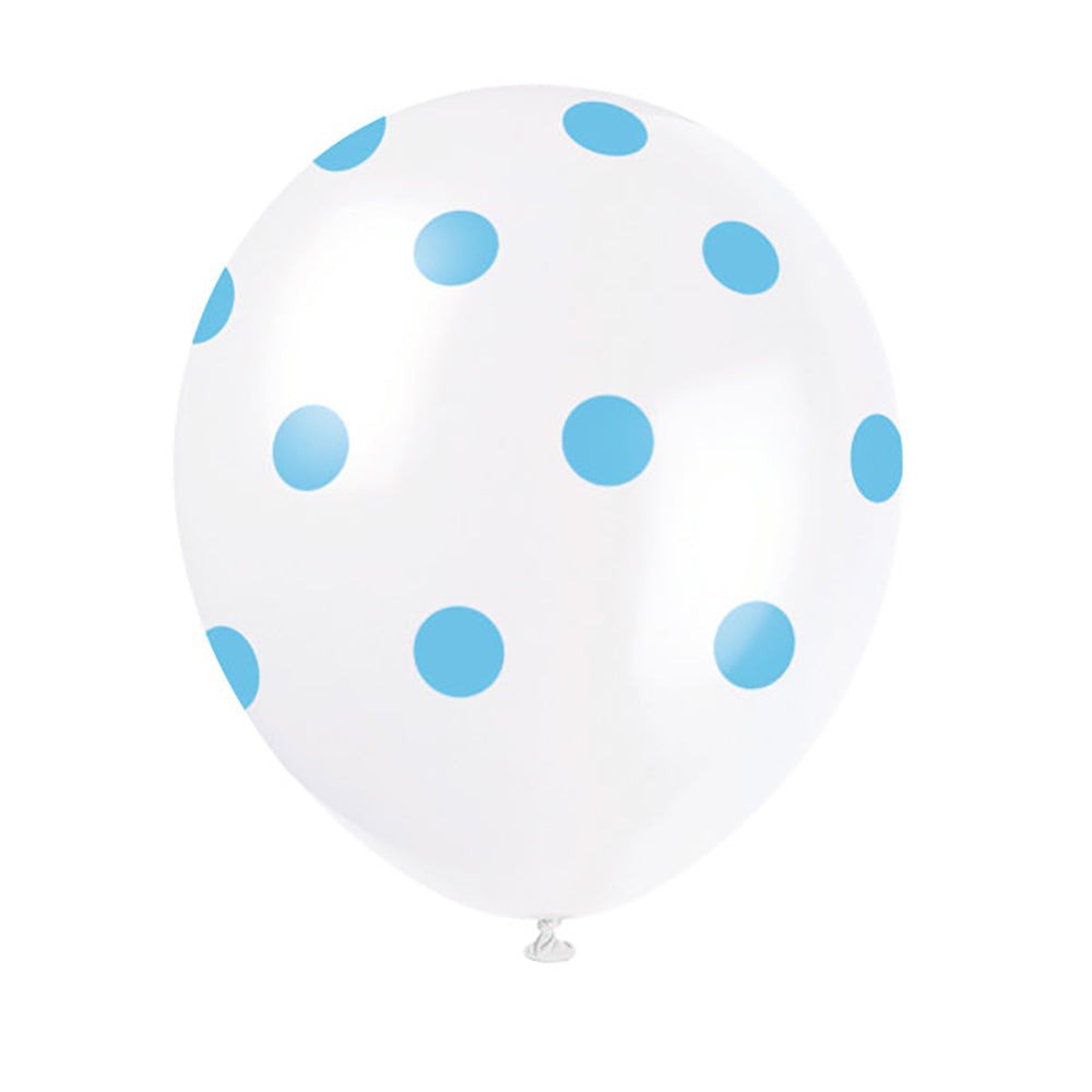 Latex Balloons White With Blue Polka Dots 12 Inch