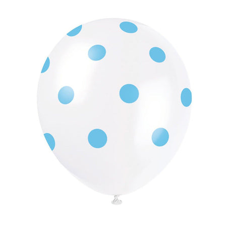 Latex Balloons White With Blue Polka Dots 12 Inch