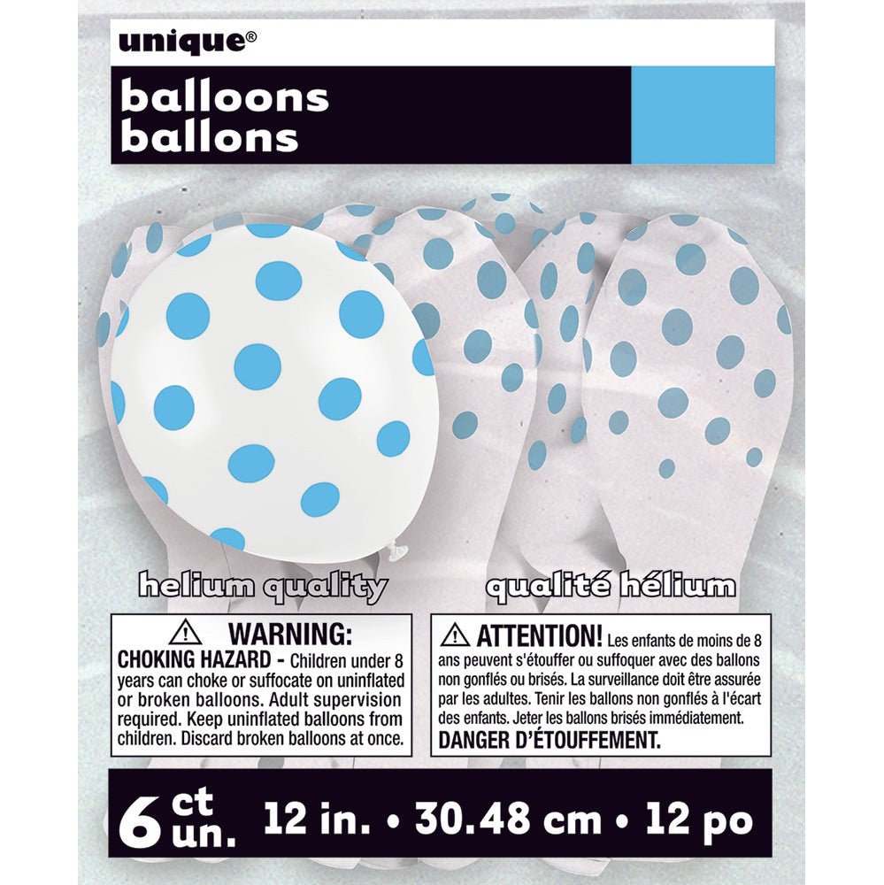 Latex Balloons White With Blue Polka Dots 12 Inch
