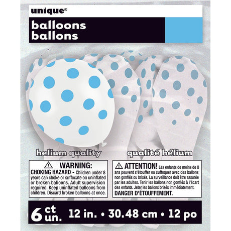 Latex Balloons White With Blue Polka Dots 12 Inch
