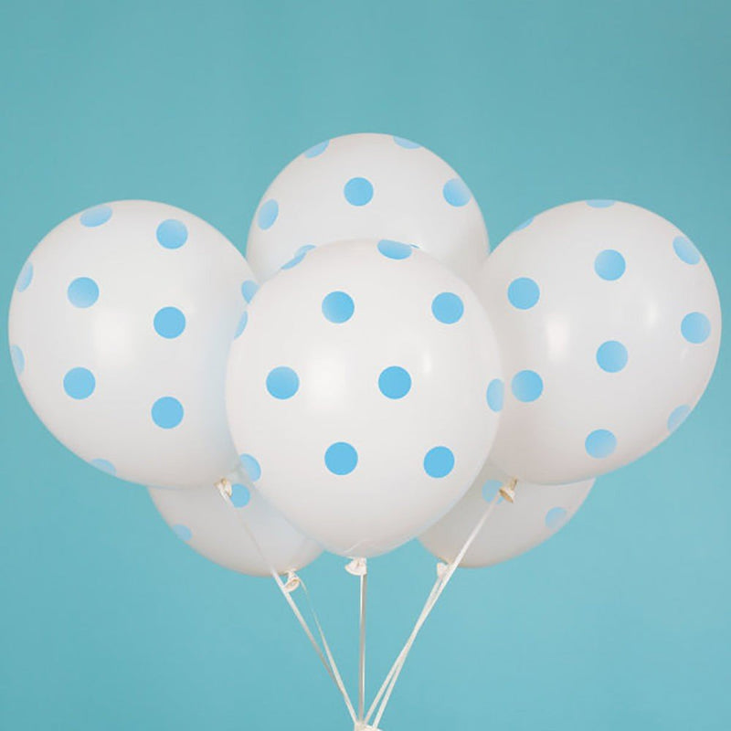 Latex Balloons White With Blue Polka Dots 12 Inch