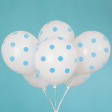 Latex Balloons White With Blue Polka Dots 12 Inch
