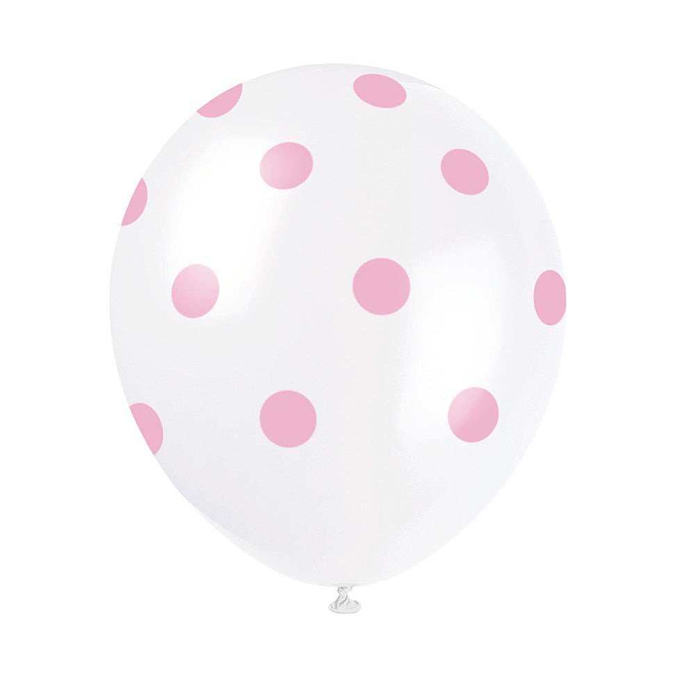 Latex Balloons White With Pink Polka Dots 12 Inch