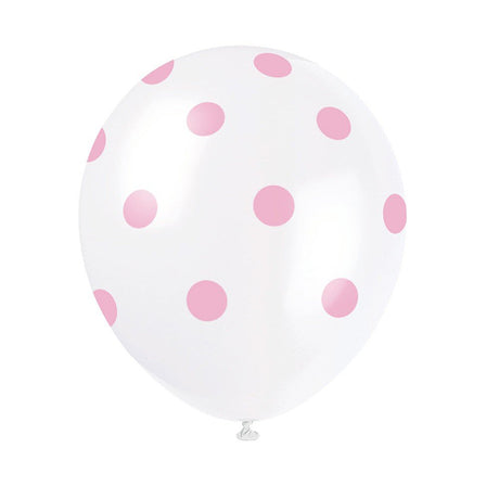 Latex Balloons White With Pink Polka Dots 12 Inch