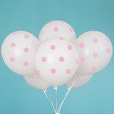 Latex Balloons White With Pink Polka Dots 12 Inch