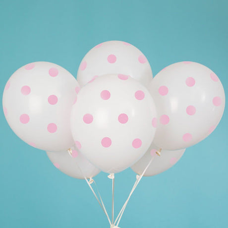 Latex Balloons White With Pink Polka Dots 12 Inch