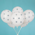 Latex Balloons White with Silver Polka Dots 12 Inch 6 Pack
