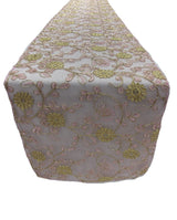 Metallic Embroidery Lace Table Runner Fabric - Dusty Rose On Dusty Rose Mesh, 12" X 90" (1 Piece)