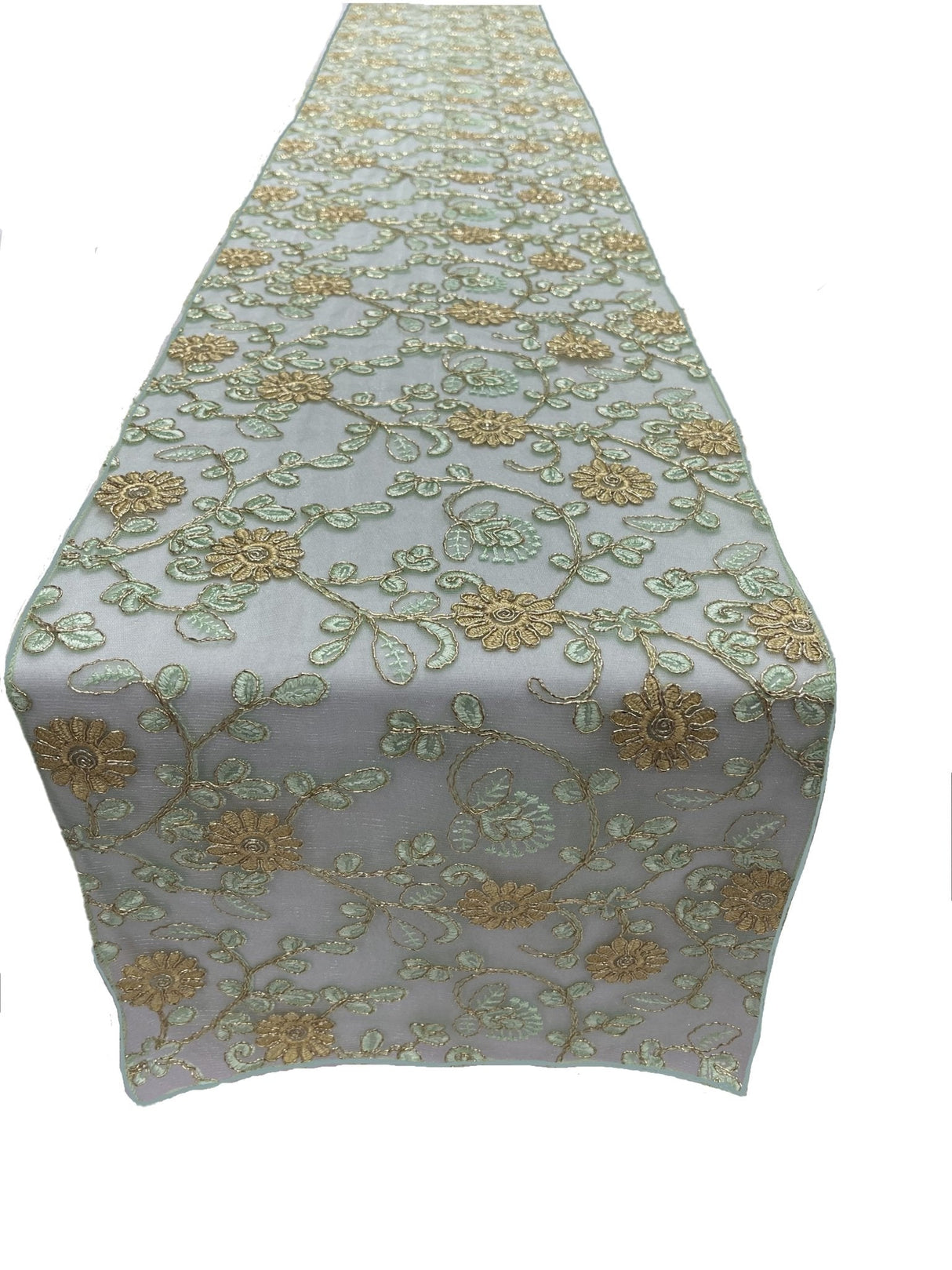Metallic Embroidery Lace Table Runner Fabric - Dusty Rose On Dusty Rose Mesh, 12" X 90" (1 Piece)